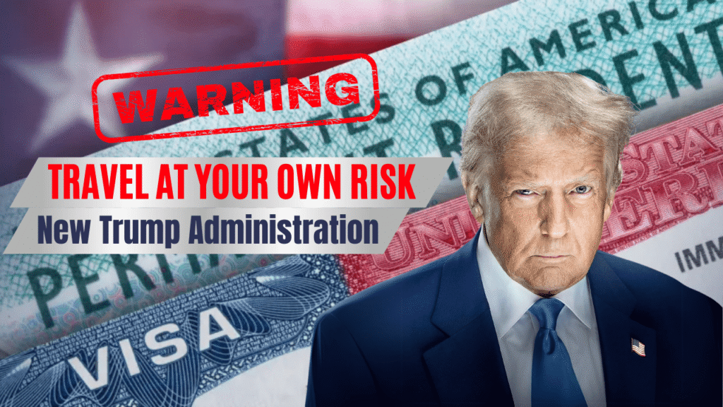 Green card holder reviewing travel documents at airport security in 2025
