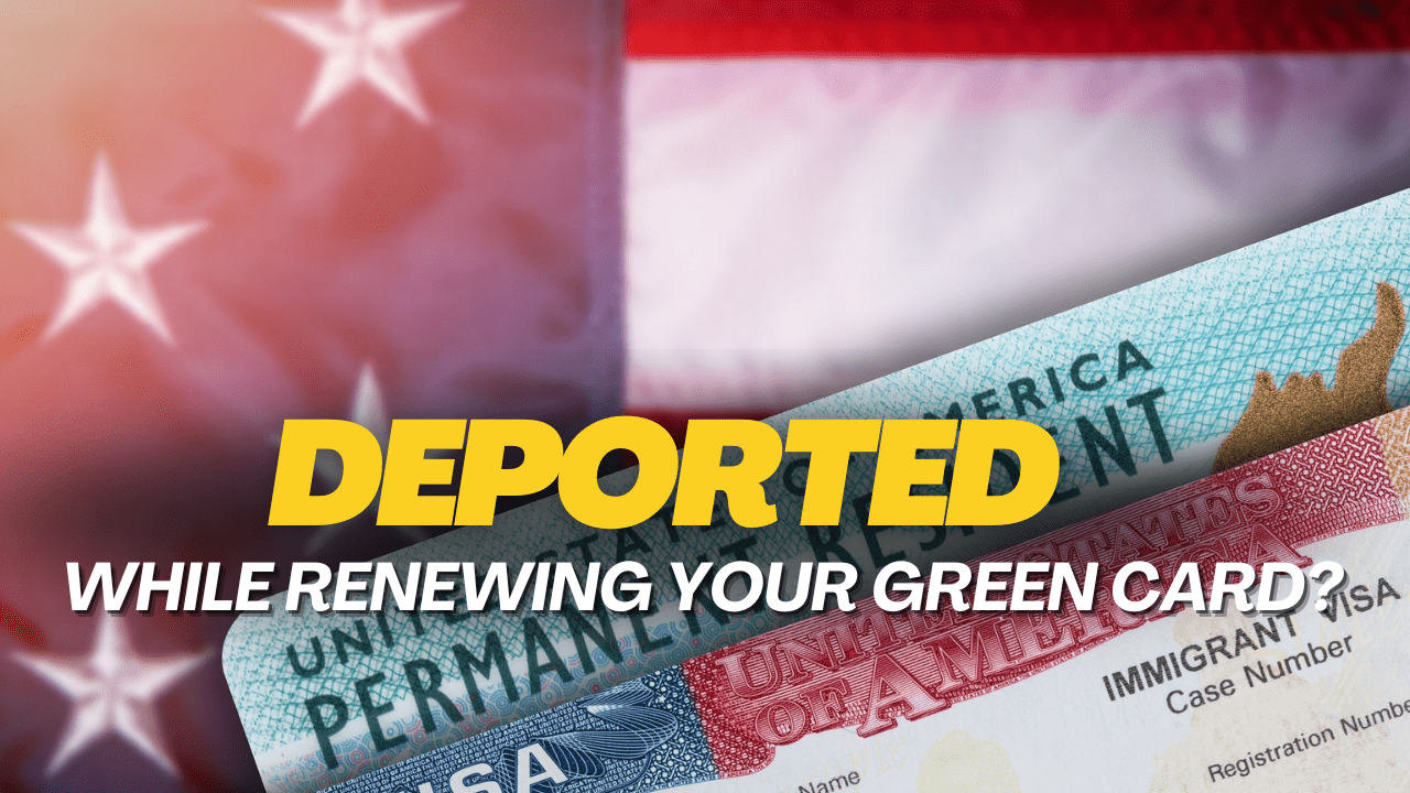 Green Card renewal application with a red ‘risk of deportation’ warning overlay